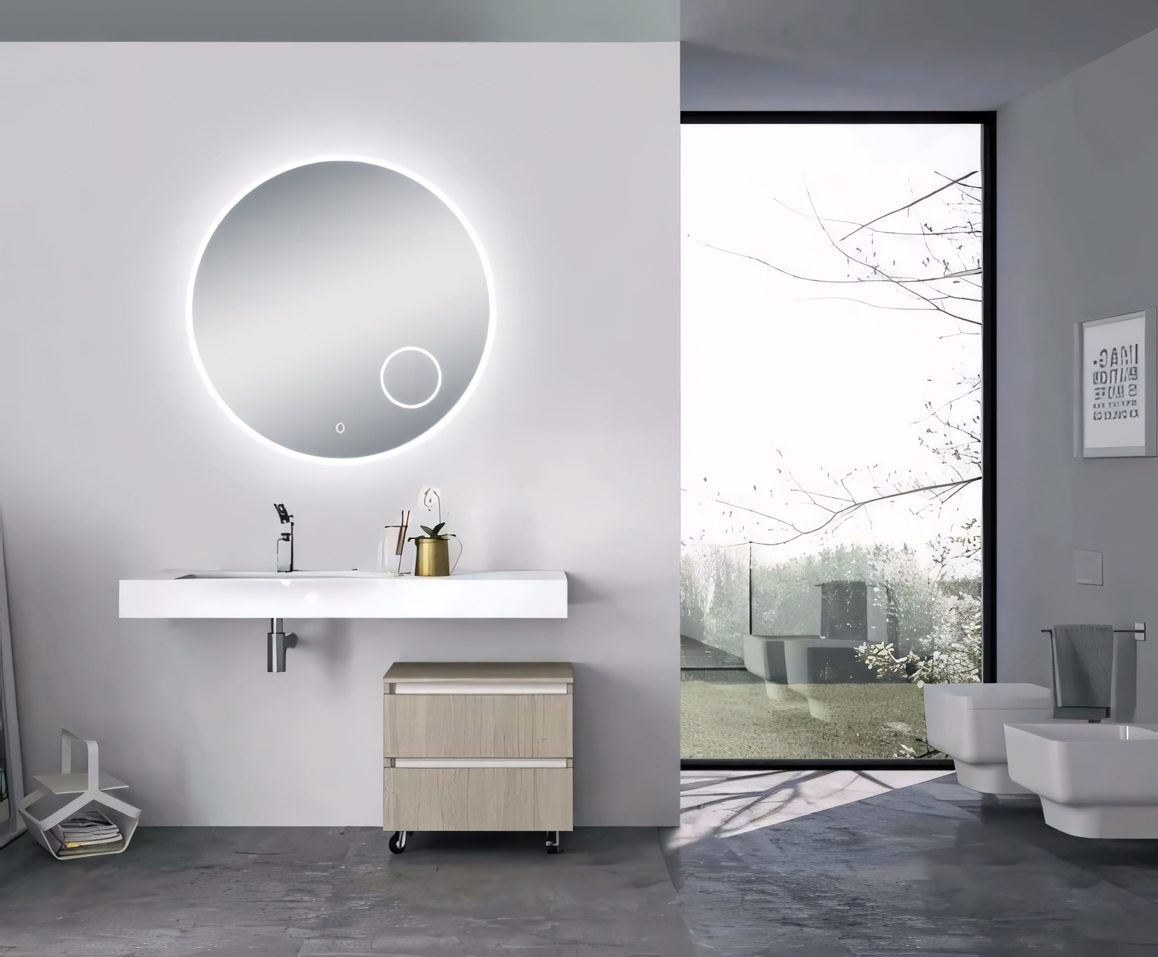AQUAPERLA ROUND ACRYLIC LED MIRROR 3 COLOUR LIGHTS CHROME 900MM