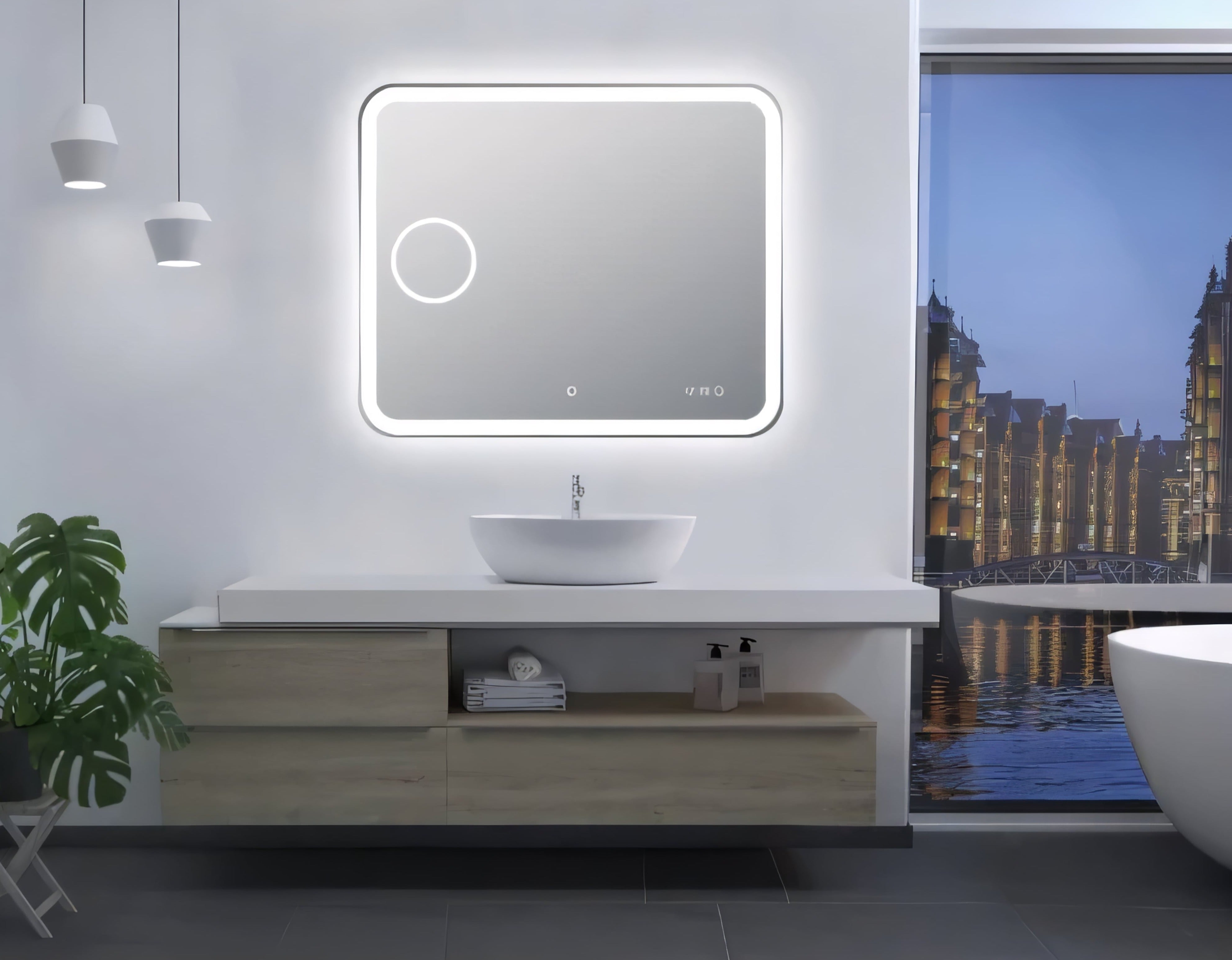 AQUAPERLA RECTANGULAR LED MIRROR 3 COLOUR LIGHTS CHROME 900X750MM