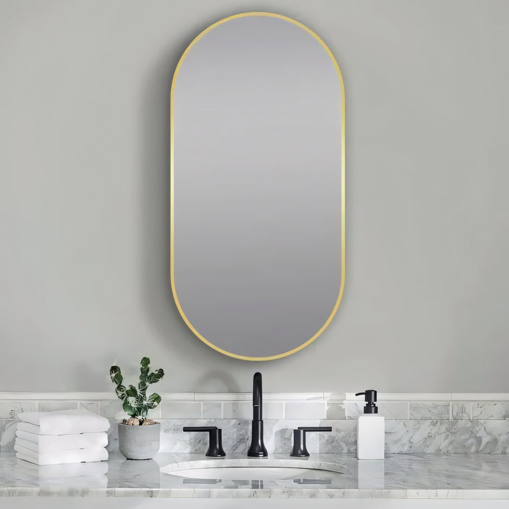 AQUAPERLA OVAL FRAMED LED MIRROR MATTE BRUSHED GOLD 500X1000MM