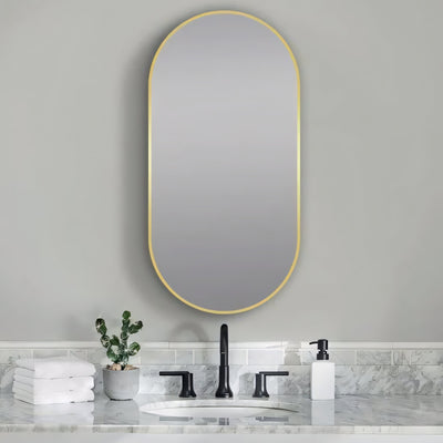 AQUAPERLA OVAL FRAMED LED MIRROR MATTE BRUSHED GOLD 500X1000MM