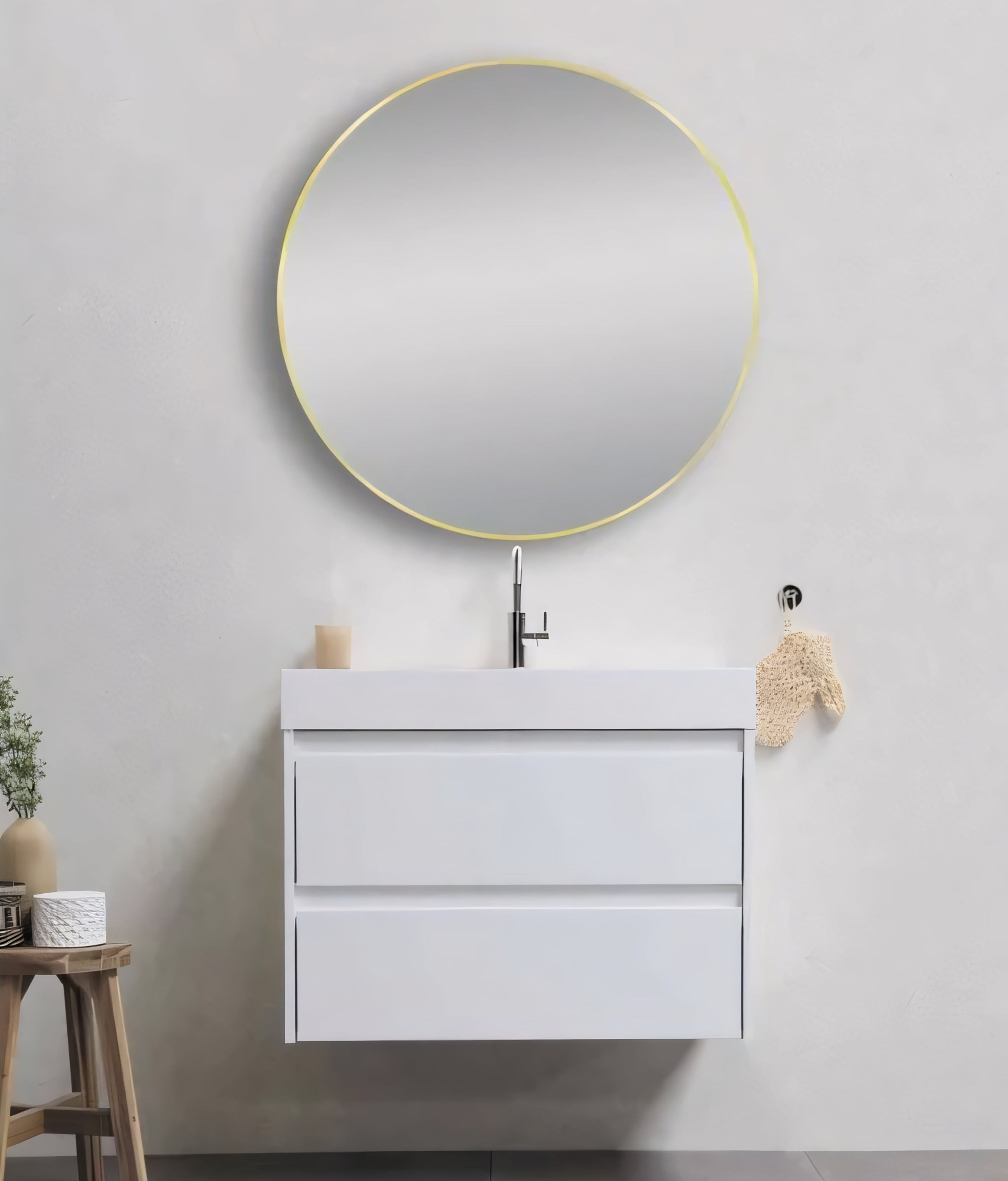 AQUAPERLA ROUND NON LUMINOUS FRAMED MIRROR MATTE BRUSHED GOLD 800MM
