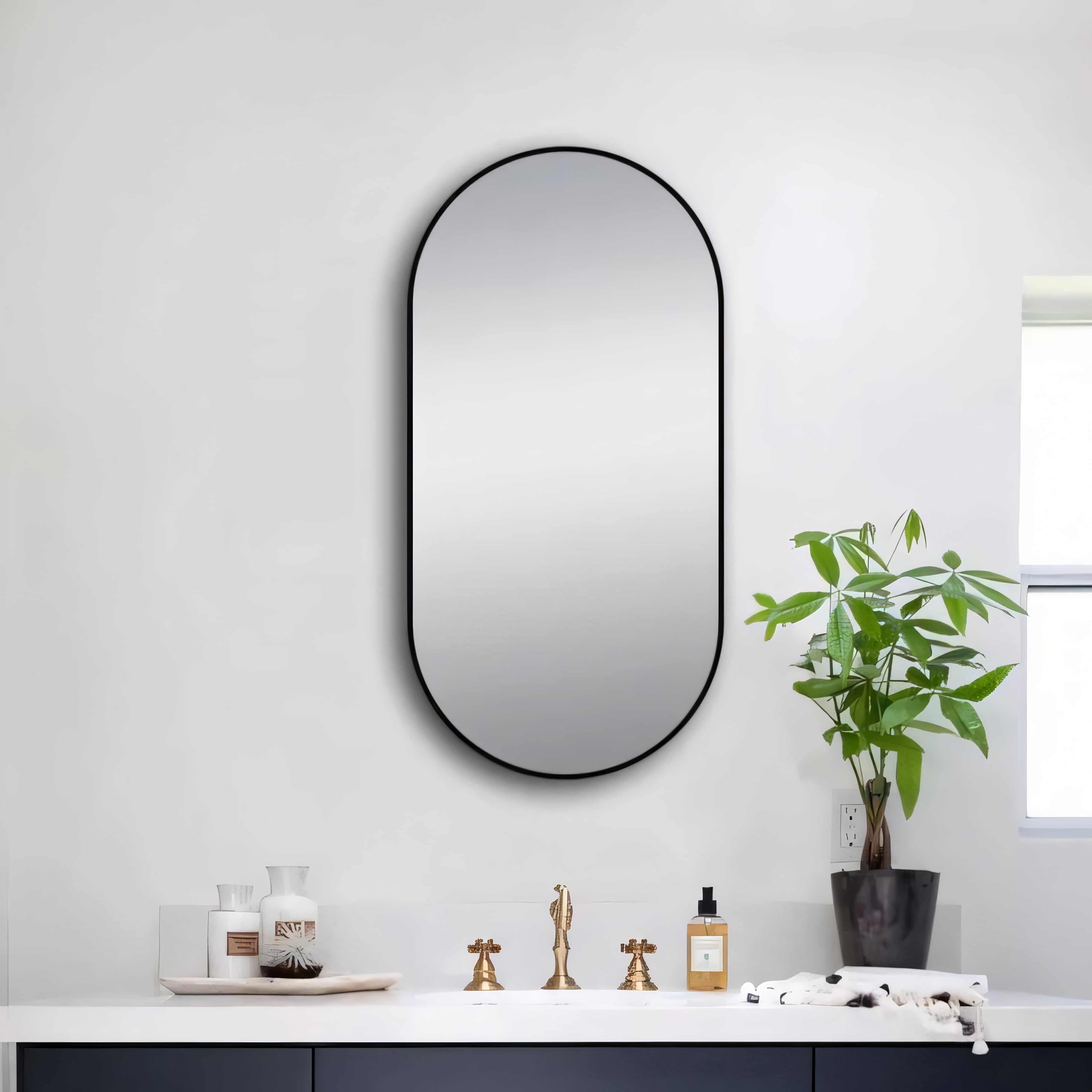 AQUAPERLA OVAL NON LUMINUS FRAMED MIRROR MATTE BLACK 500X1000MM