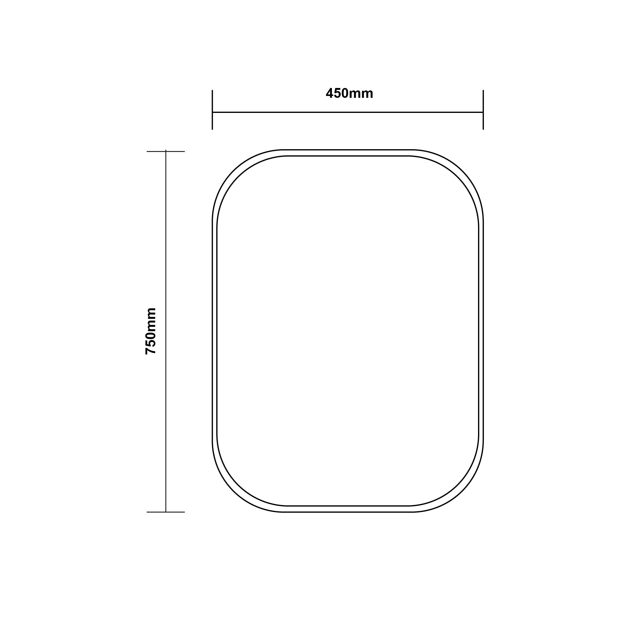 AQUAPERLA RECTANGULAR NON LUMINUS FRAMED MIRROR MATTE BLACK 450X750MM