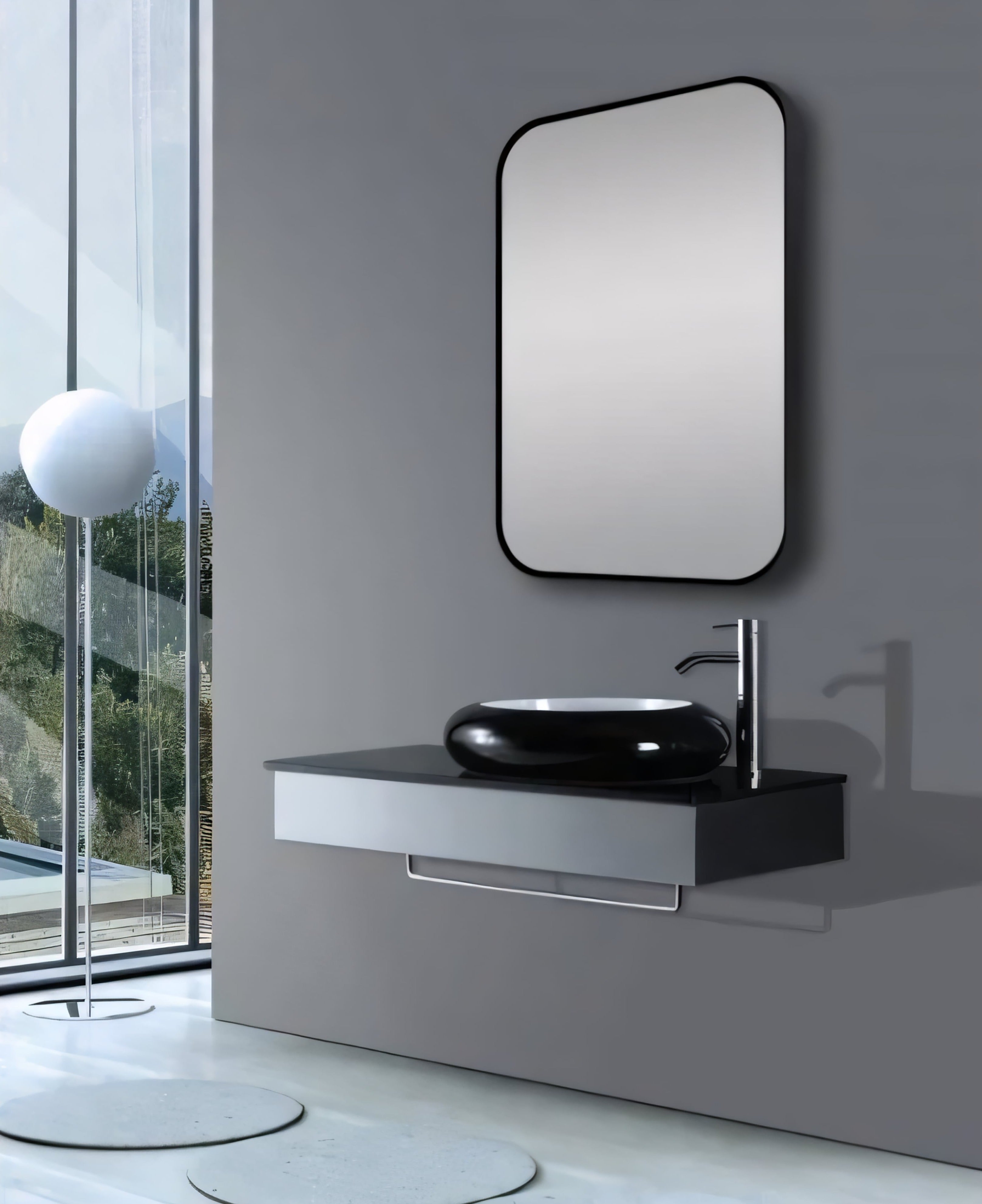 AQUAPERLA RECTANGULAR NON LUMINUS FRAMED MIRROR MATTE BLACK 600X900MM