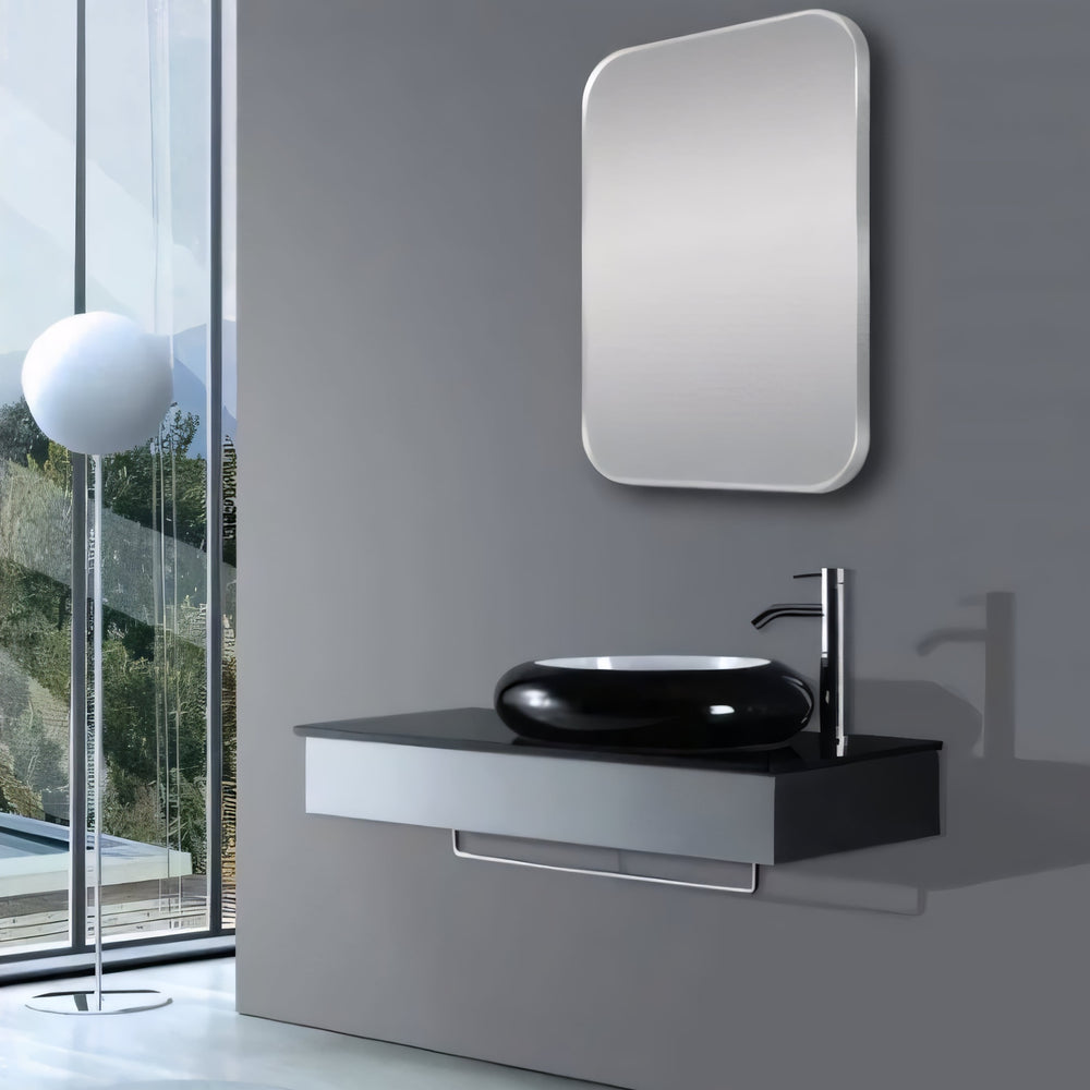 AQUAPERLA RECTANGULAR NON LUMINUS FRAMED MIRROR BRUSHED NICKEL 450X750MM