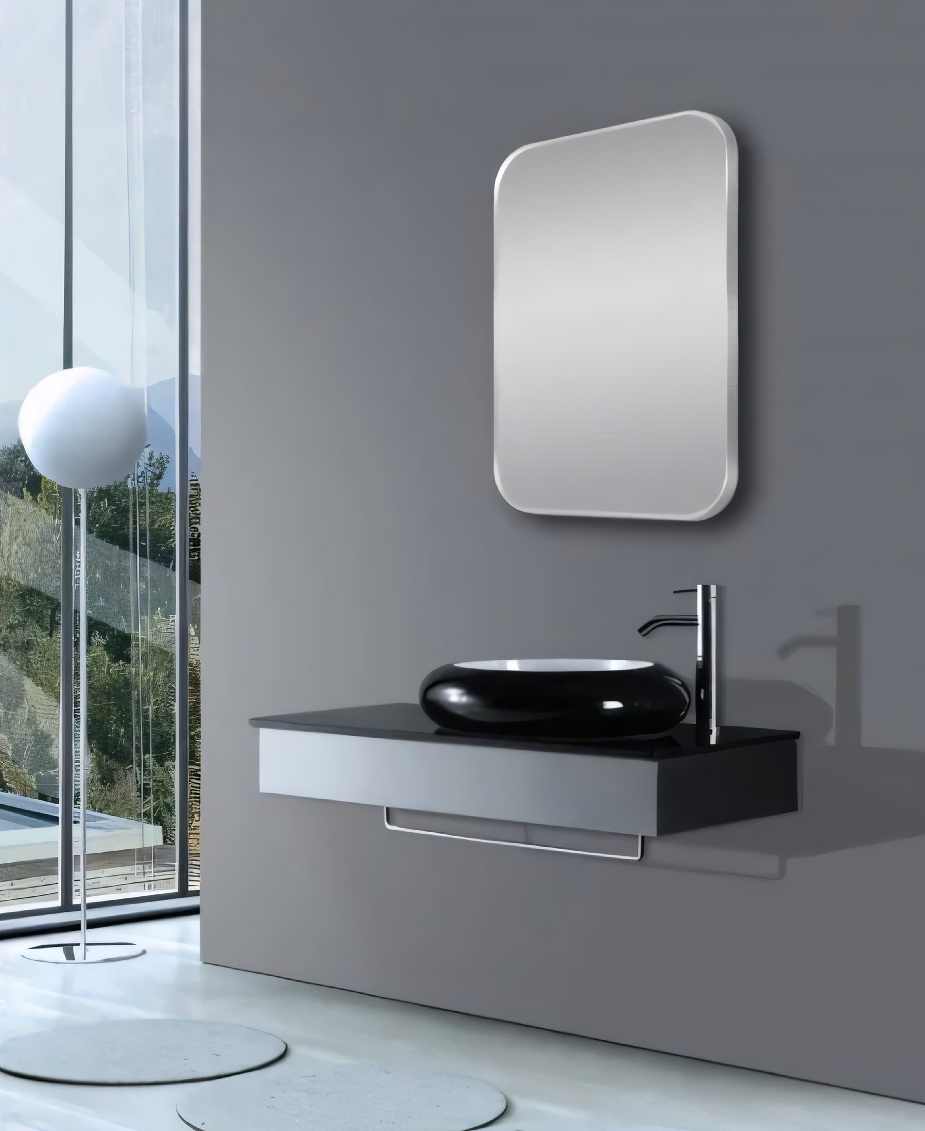 AQUAPERLA RECTANGULAR NON LUMINUS FRAMED MIRROR BRUSHED NICKEL 450X750MM