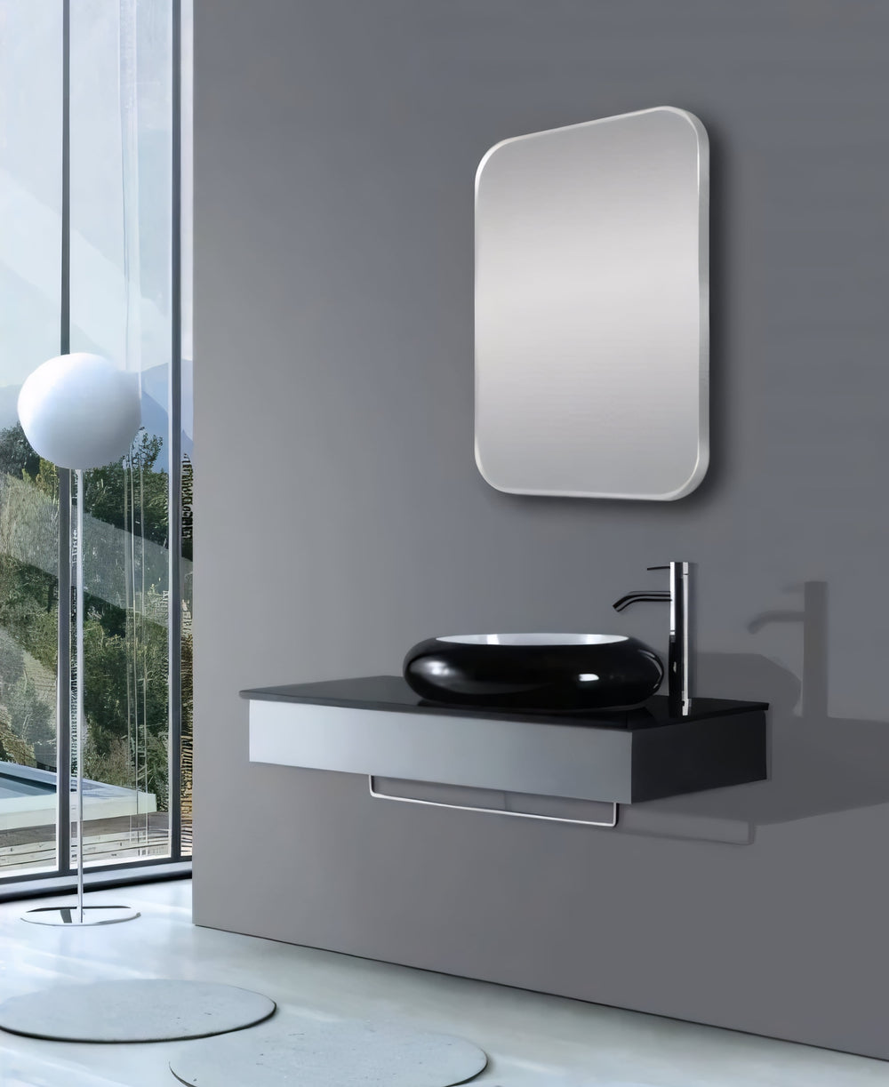 AQUAPERLA RECTANGULAR NON LUMINUS FRAMED MIRROR BRUSHED NICKEL 450X750MM