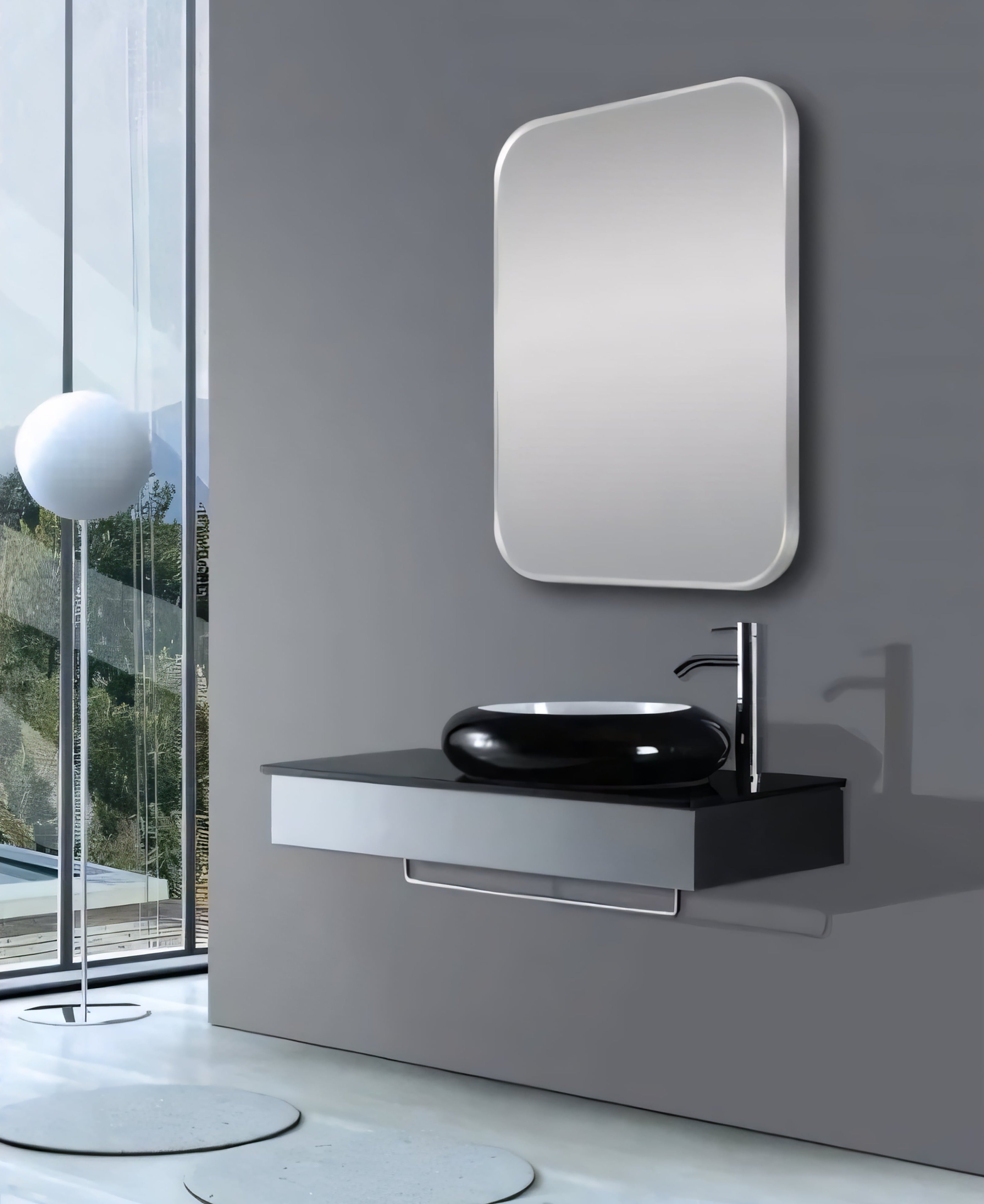 AQUAPERLA RECTANGULAR NON LUMINUS FRAMED MIRROR BRUSHED NICKEL 600X900MM