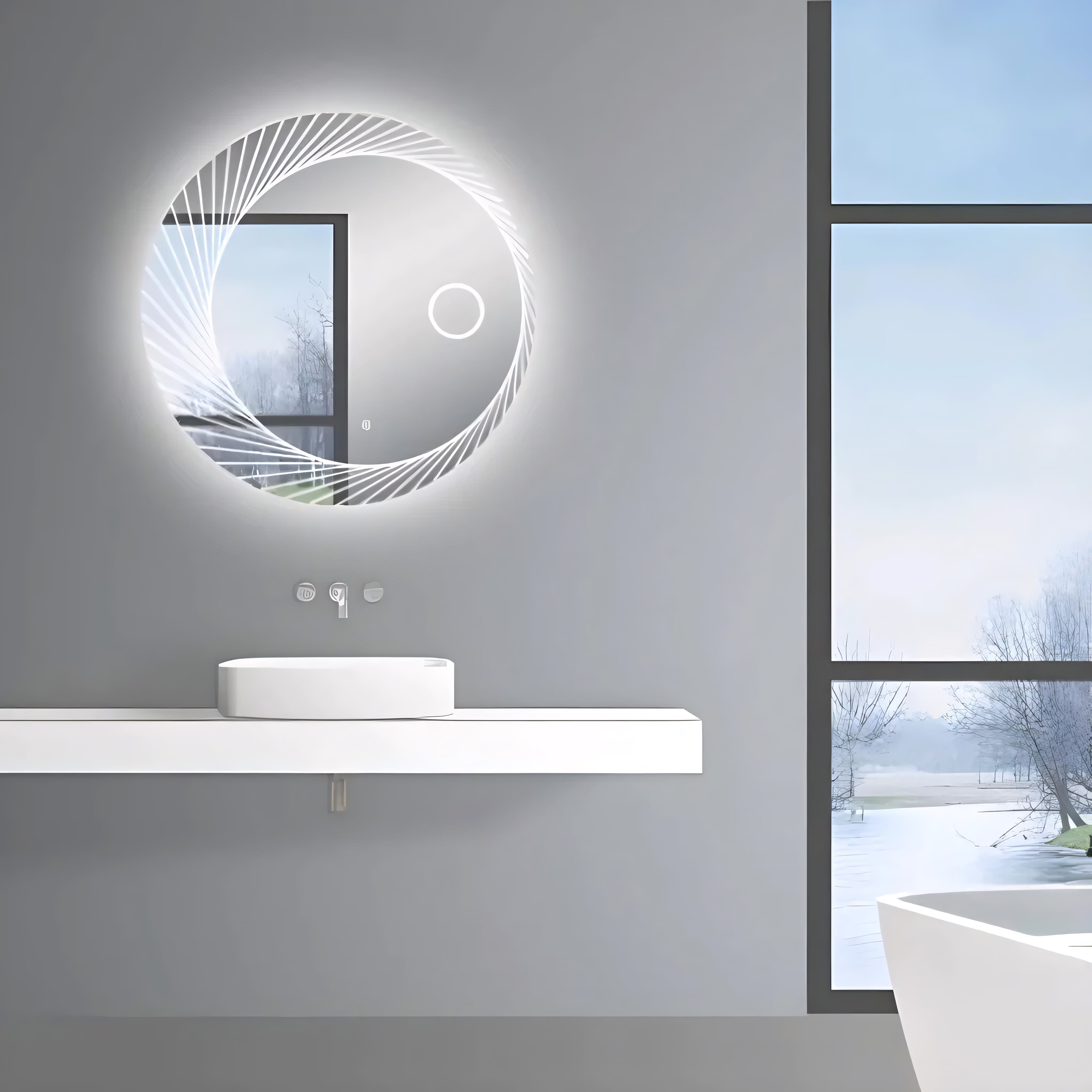 AQUAPERLA ROUND BACKLIT LED MIRROR WITH DEMO FUNCTION 3 COLOUR LIGHTS CHROME 800MM