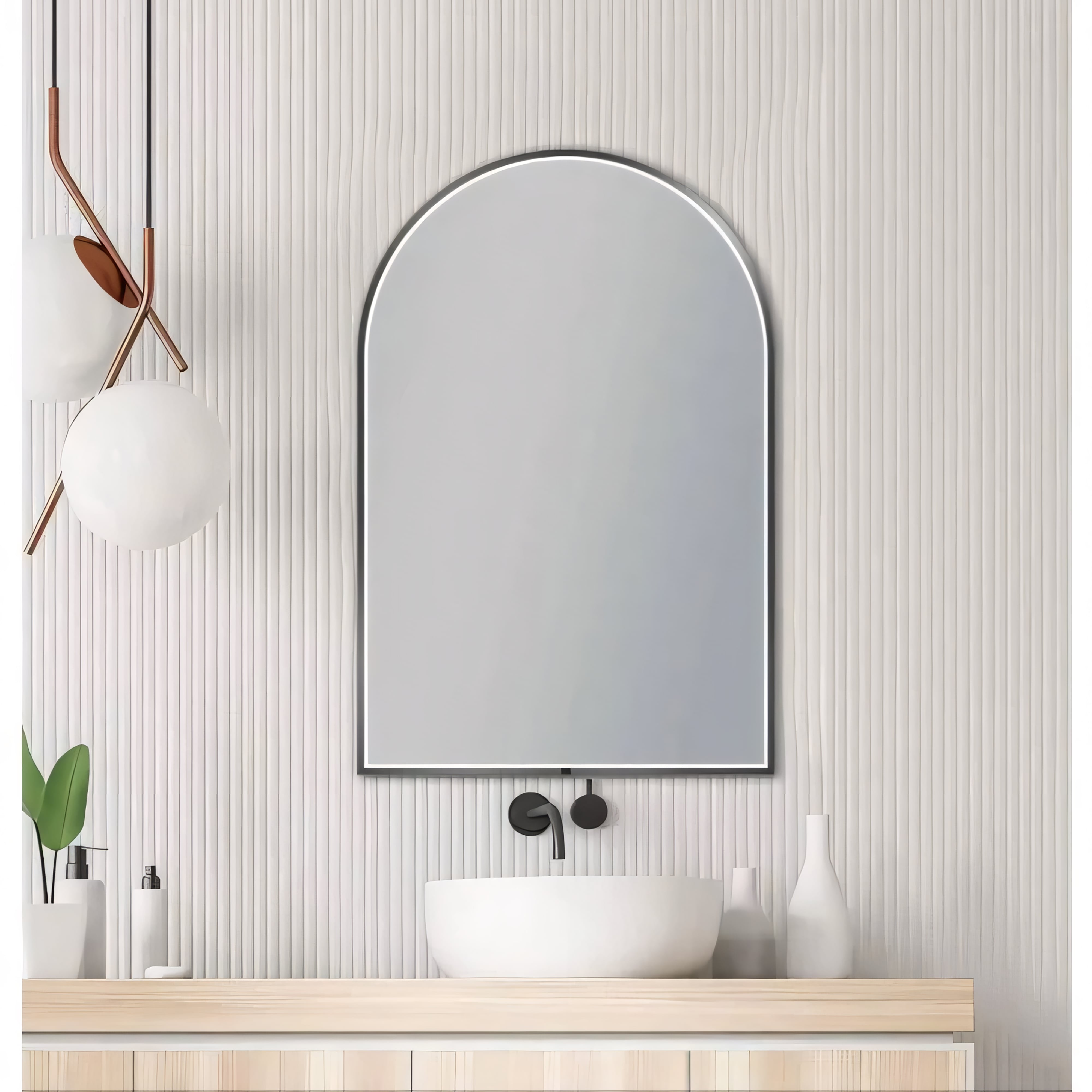 AQUAPERLA ARCH FRAMED LED MIRROR GUN METAL GREY 600X900MM