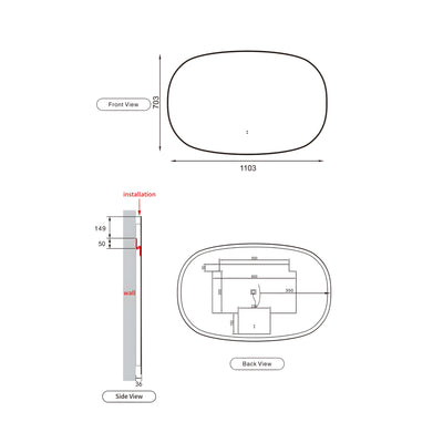 AULIC VALMONT HORIZONTAL FRAMED LED MIRROR GUN METAL 1100X700MM