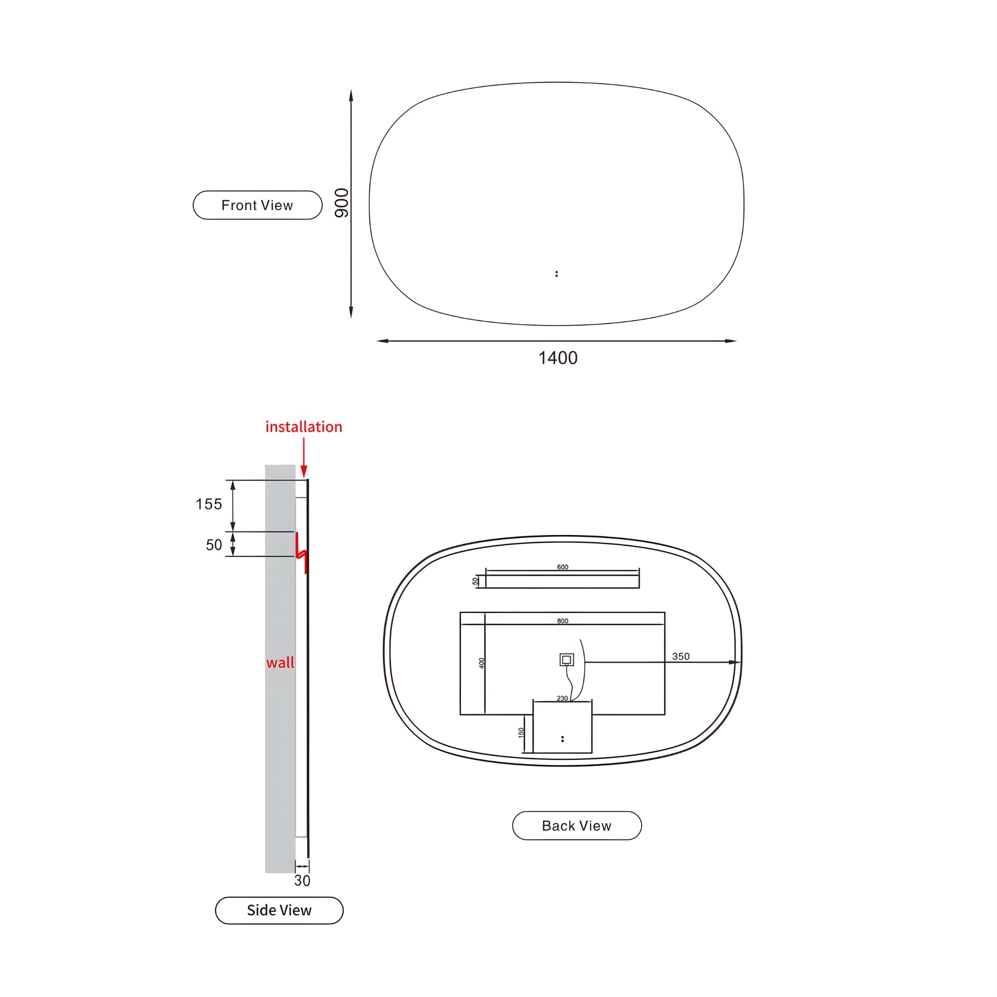 AULIC VALMONT HORIZONTAL LED MIRROR FRAMELESS 1400X900MM