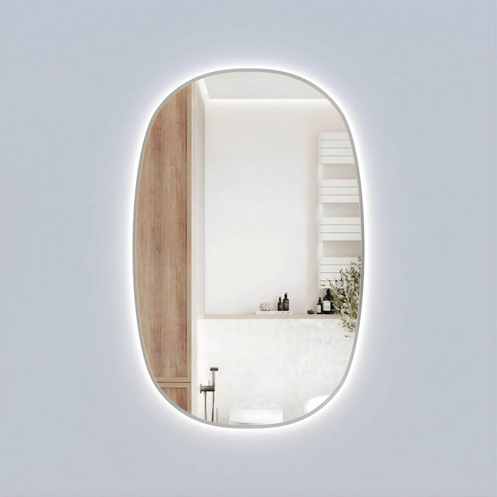 AULIC VALMONT VERTICAL FRAMED LED MIRROR BRUSHED NICKEL 580X900MM