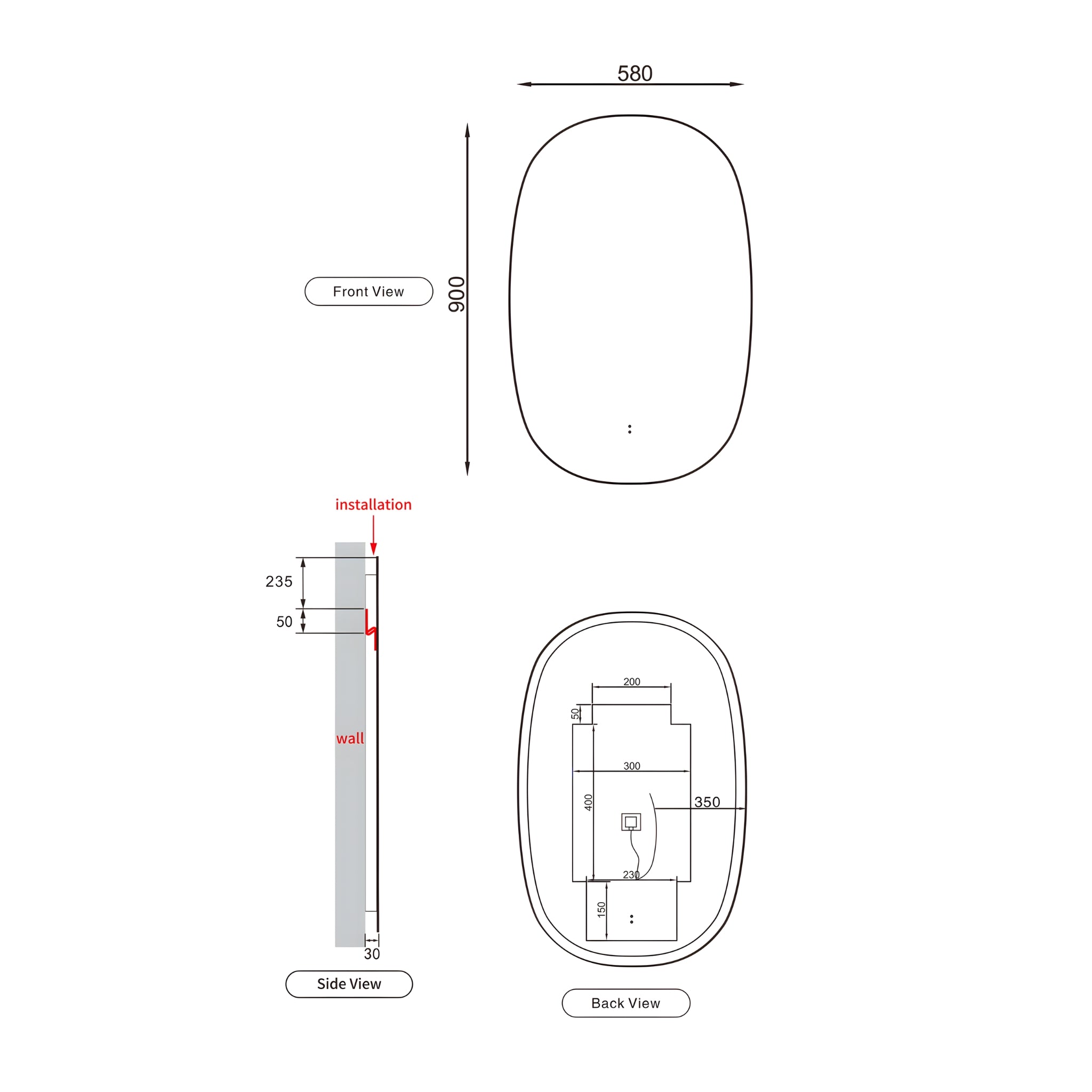 AULIC VALMONT VERTICAL LED MIRROR FRAMELESS 580X900MM