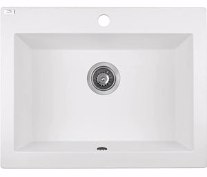 AQUAPERLA LAVEO UNDERMOUNT SINGLE BOWL SINK WHITE GRANITE 490MM