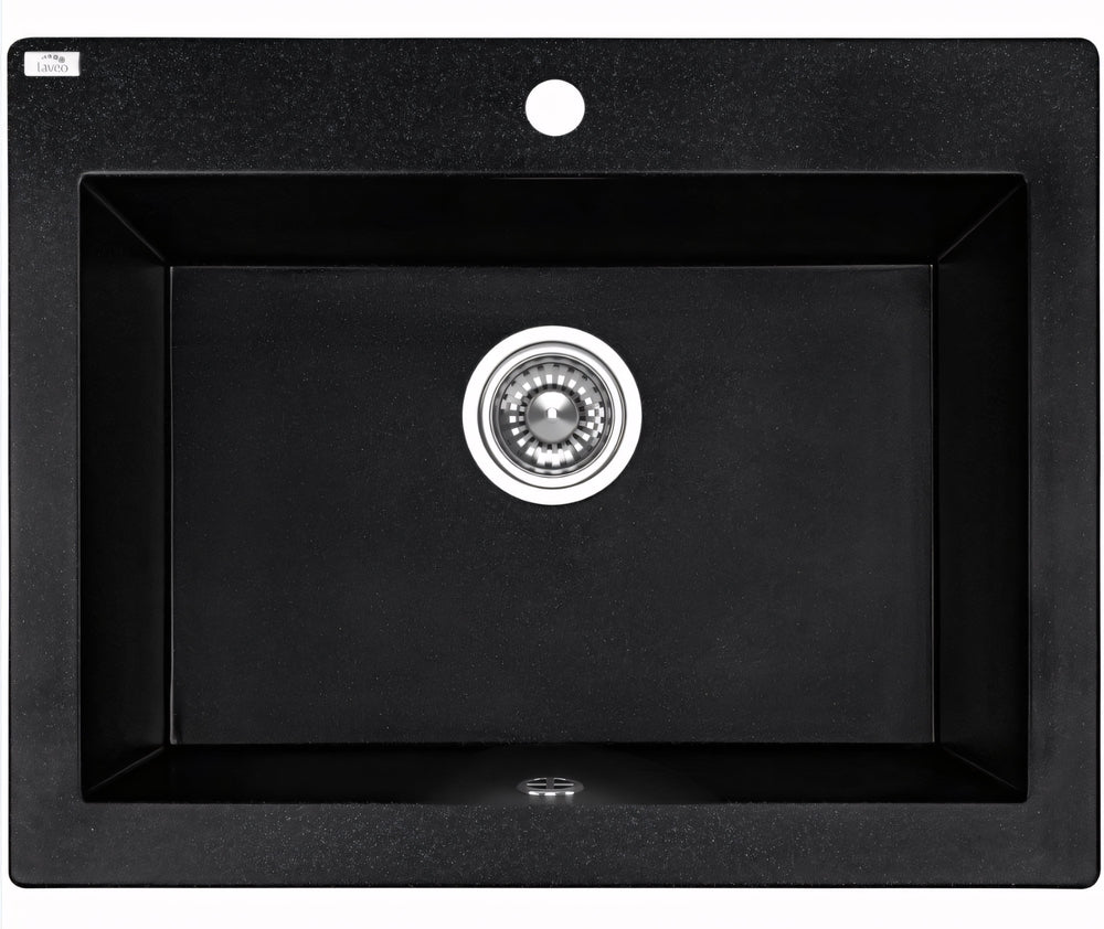 AQUAPERLA LAVEO UNDERMOUNT SINGLE BOWL SINK BLACK GRANITE 490MM