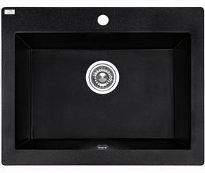 AQUAPERLA LAVEO UNDERMOUNT SINGLE BOWL SINK BLACK GRANITE 490MM