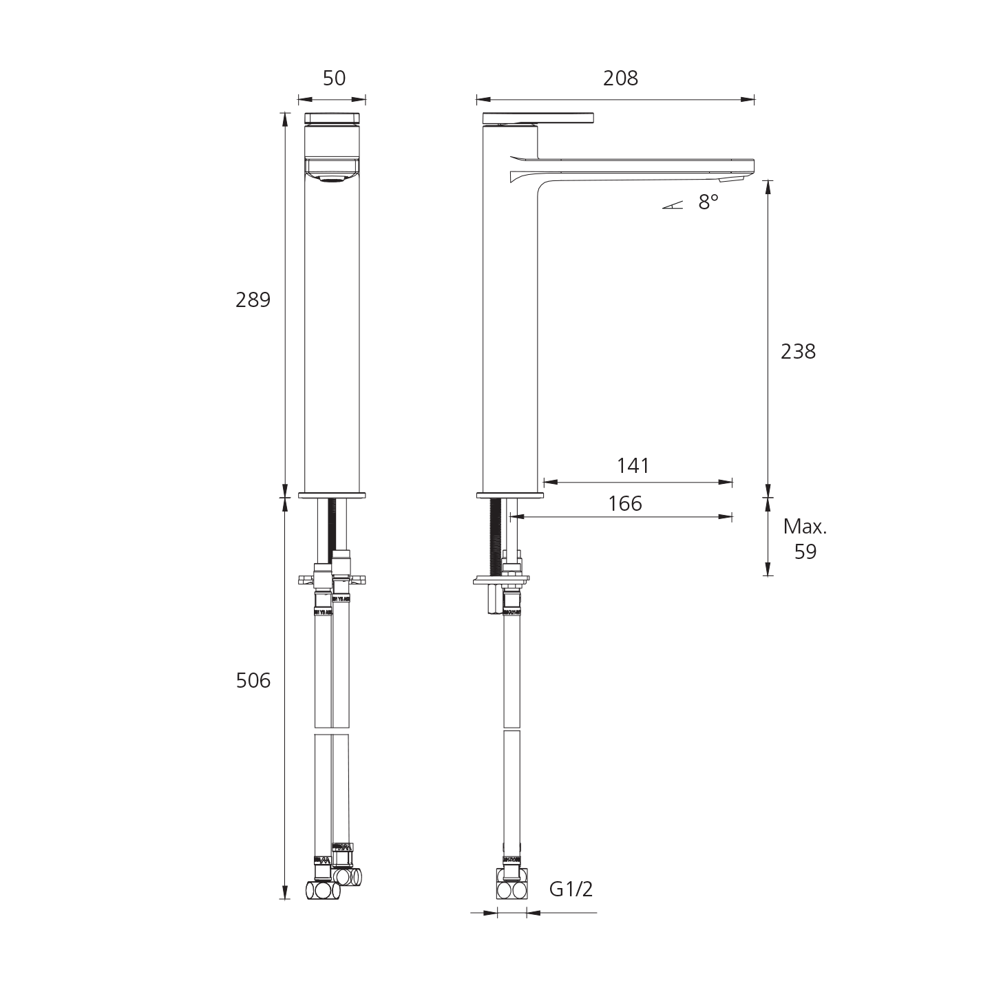 OLIVERI LONDON LEAD FREE TOWER BASIN MIXER 289MM CHROME