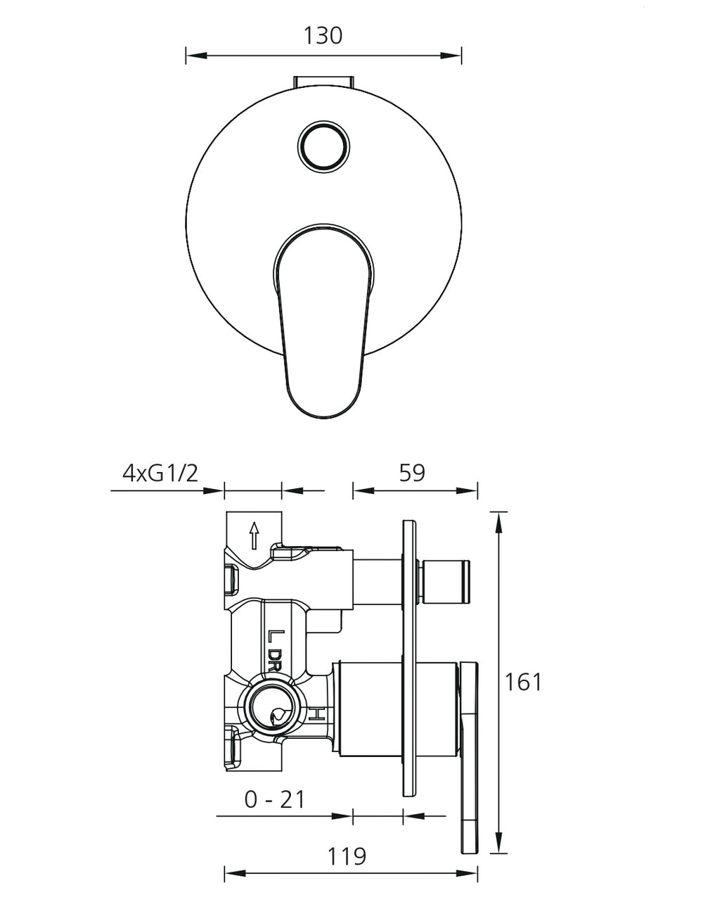 OLIVERI LONDON WALL MIXER SET WITH DIVERTER 161MM CHROME