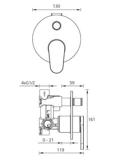OLIVERI LONDON WALL MIXER SET WITH DIVERTER 161MM CHROME