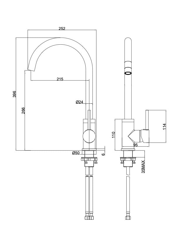 Linsol Louis S2 Sink Mixer Eco 396mm line drawing