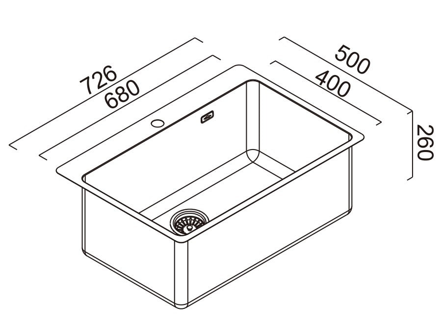 SCHOCK THE LATROBE SINGLE BOWL LAUNDRY SINK WITH TAPHOLE & OVERFLOW STAINLESS STEEL 726MM