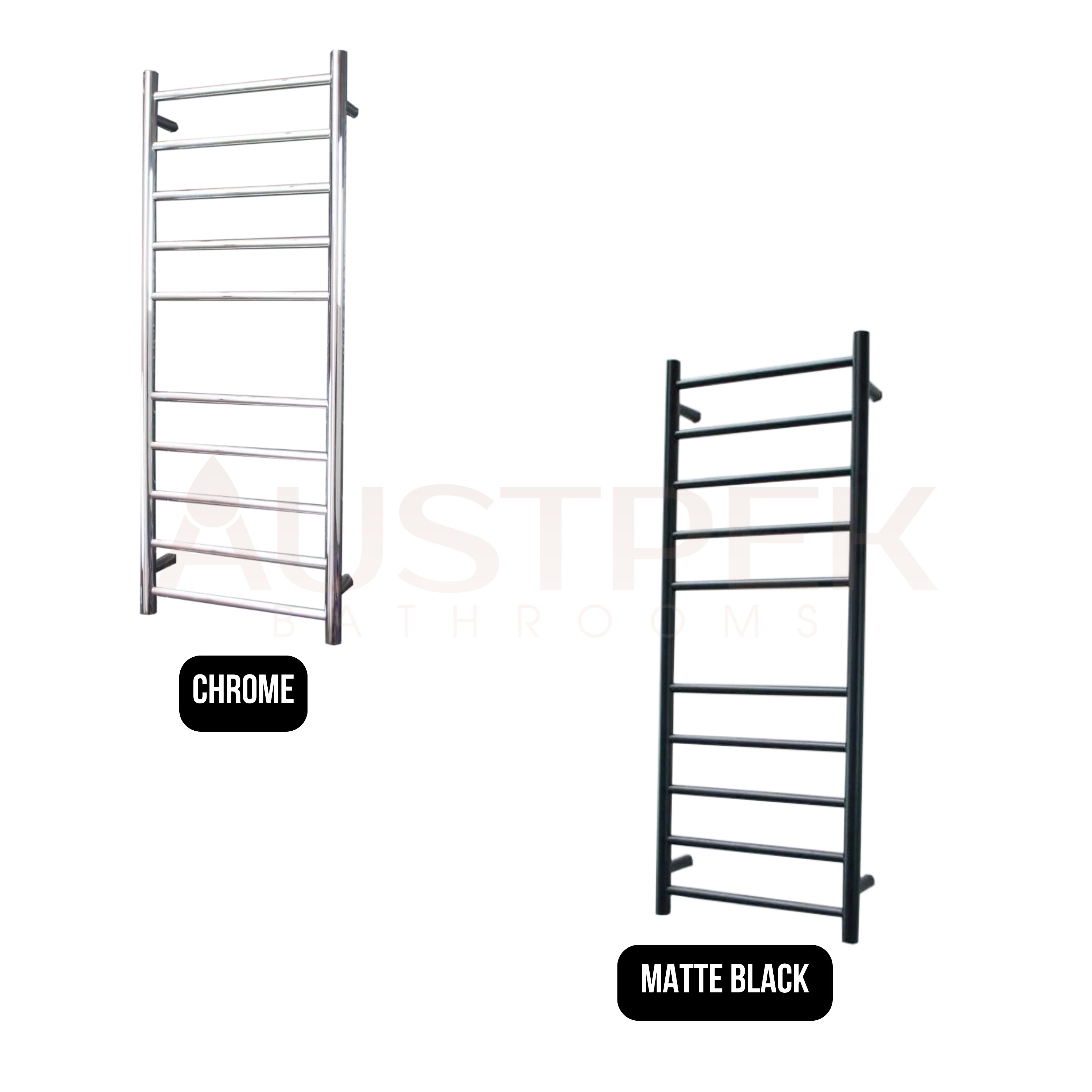 RADIANT HEATING 10-BARS ROUND NON-HEATED TOWEL RAIL MATTE BLACK 430MM