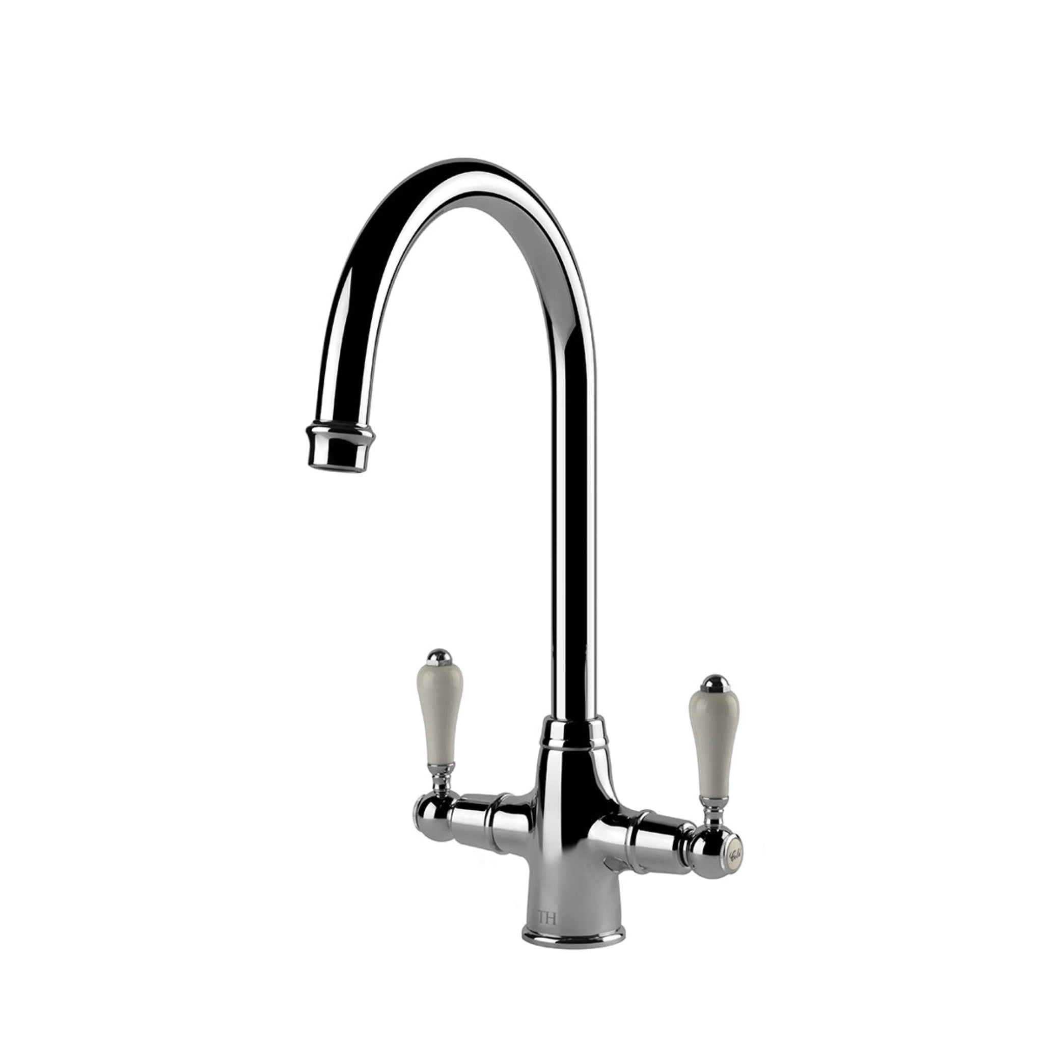 TURNER HASTINGS LUDLOW DOUBLE SINK MIXER TAP 355MM CHROME (CERAMIC HANDLE)