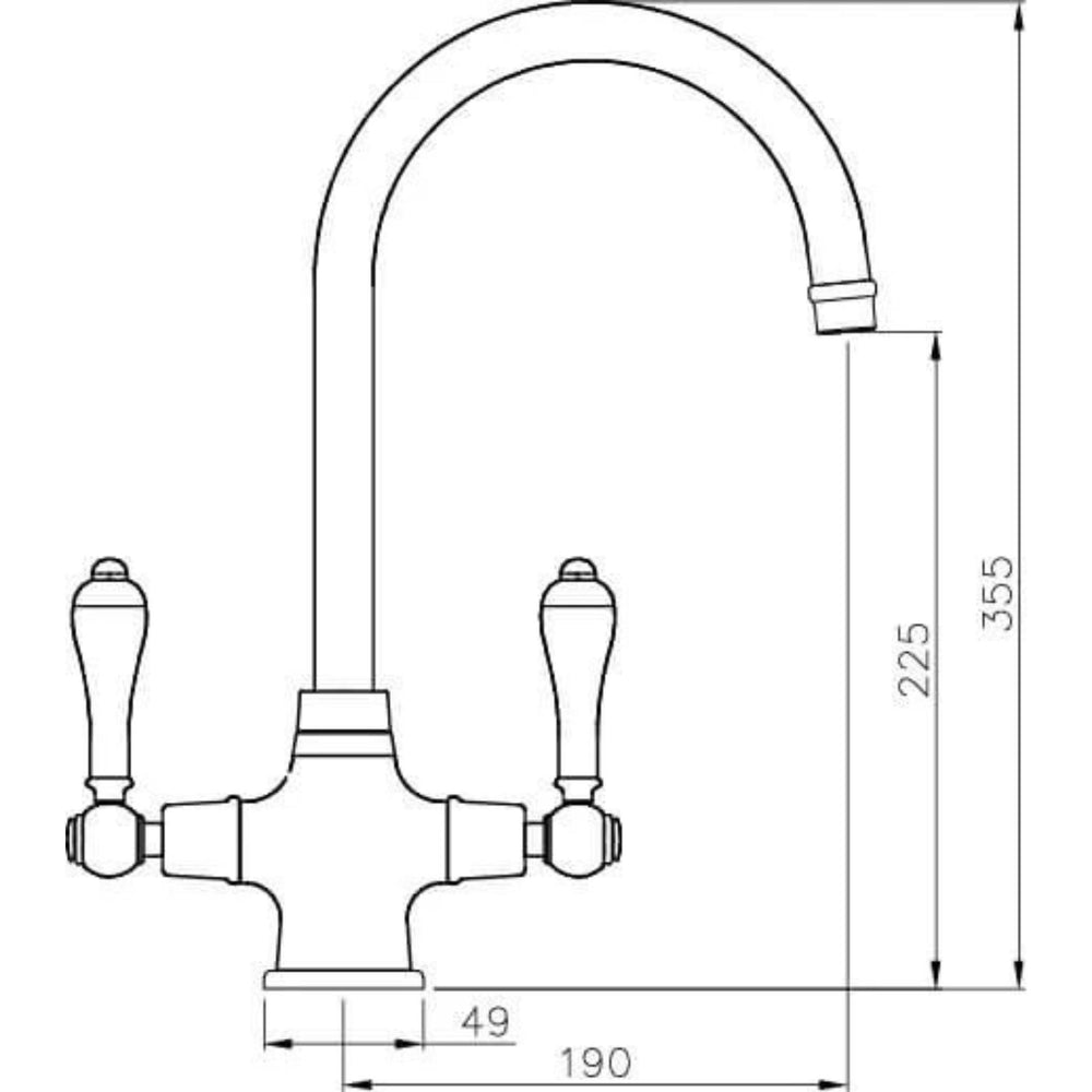 TURNER HASTINGS LUDLOW DOUBLE SINK MIXER TAP 355MM CHROME (CERAMIC HANDLE)