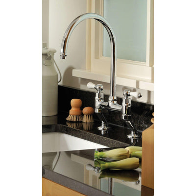 TURNER HASTINGS LUDLOW BRIDGE SINK MIXER TAP 400MM CHROME (CERAMIC HANDLE)