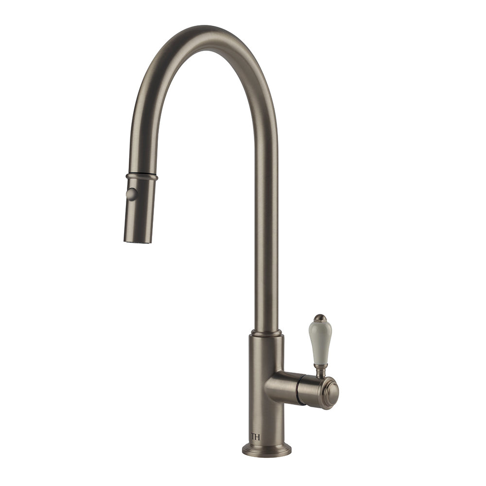 TURNER HASTINGS LUDLOW PULL OUT SINK MIXER 418MM BRUSHED NICKEL (CERAMIC HANDLE)