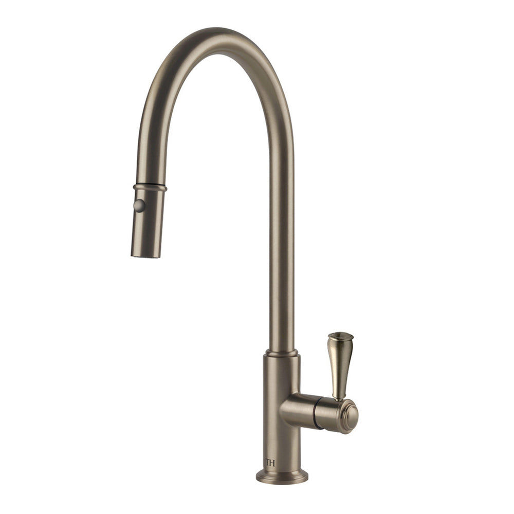 TURNER HASTINGS LUDLOW PULL OUT SINK MIXER WITH METAL LEVER HANDLE 418MM BRUSHED NICKEL