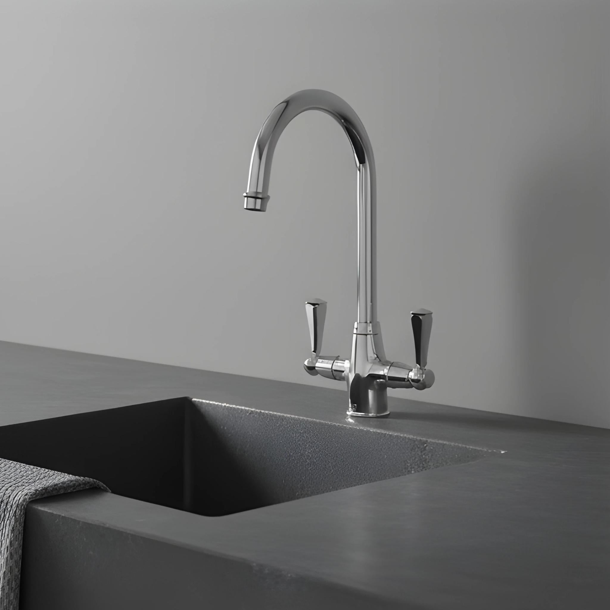 TURNER HASTINGS LUDLOW DOUBLE SINK MIXER TAP 355MM CHROME (METAL HANDLE)