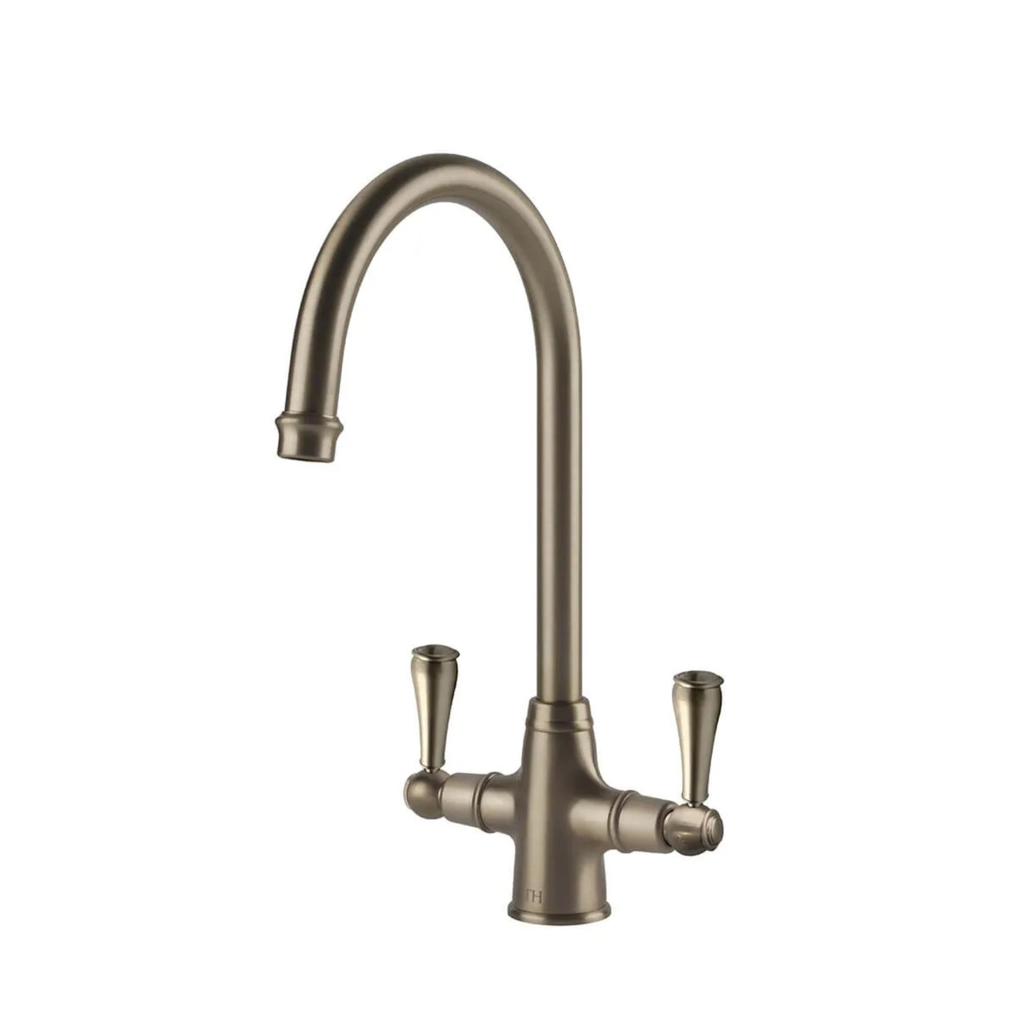 TURNER HASTINGS LUDLOW DOUBLE SINK MIXER TAP 355MM BRUSHED NICKEL (METAL HANDLE)