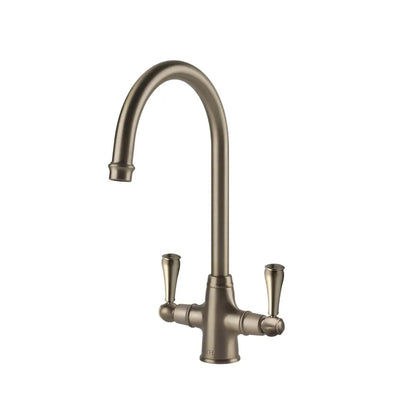 TURNER HASTINGS LUDLOW DOUBLE SINK MIXER TAP 355MM BRUSHED NICKEL (METAL HANDLE)