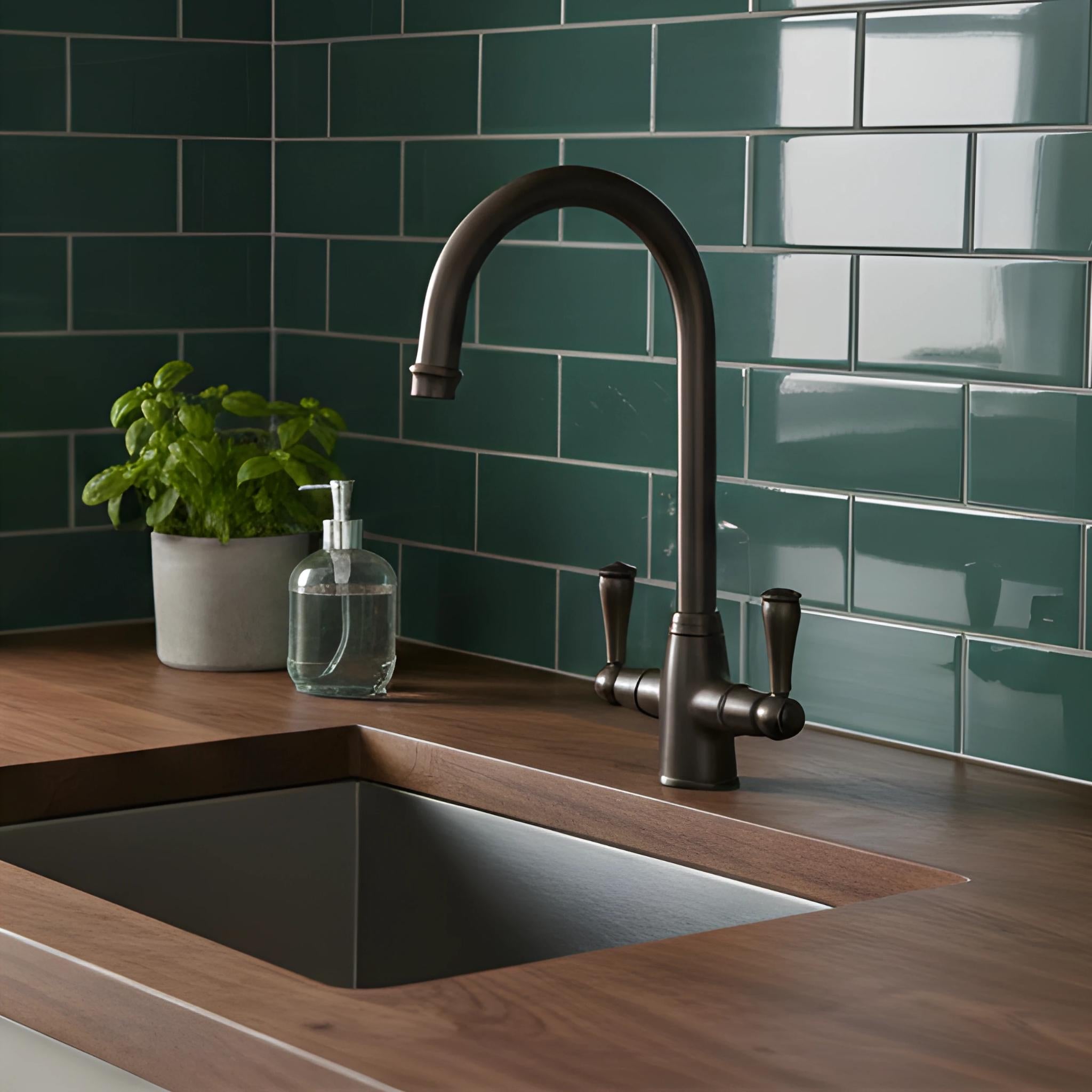 TURNER HASTINGS LUDLOW DOUBLE SINK MIXER TAP 355MM ENGLISH BRONZE (METAL HANDLE)