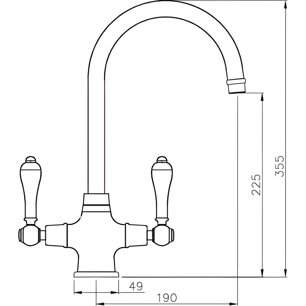 TURNER HASTINGS LUDLOW DOUBLE SINK MIXER TAP 355MM BRUSHED BRASS (CERAMIC HANDLE)