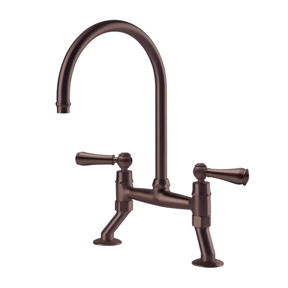 TURNER HASTINGS LUDLOW BRIDGE TAP MIXER WITH METAL LEVER HANDLE 400MM ENGLISH BRONZE