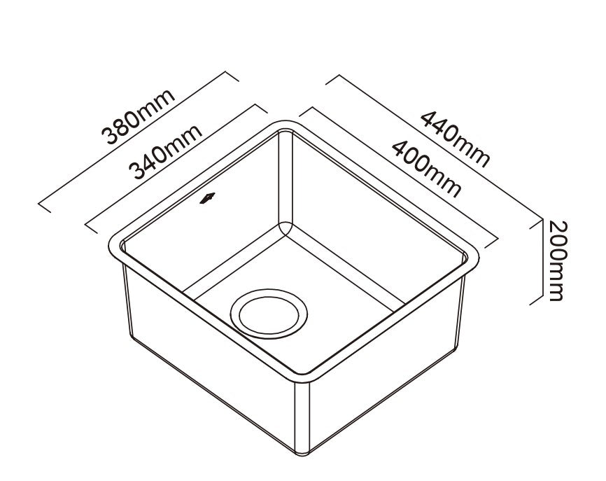 ABEY LUCIA SINGLE BOWL KITCHEN SINK STAINLESS STEEL 380MM