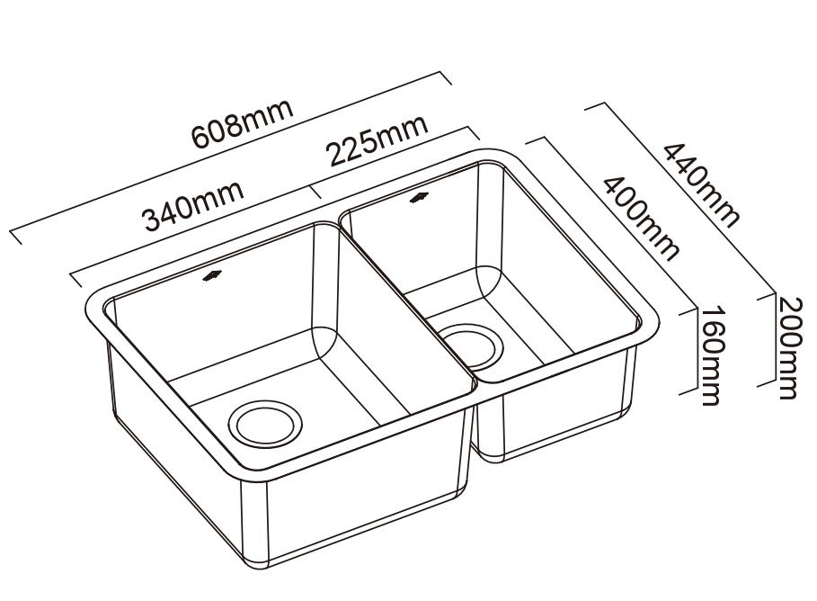 SCHOCK LUCIA 1 & 1/3 DOUBLE BOWL KITCHEN SINK STAINLESS STEEL 608MM