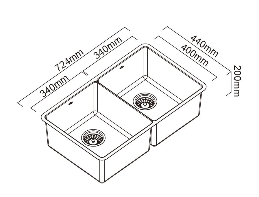 ABEY LUCIA DOUBLE BOWL KITCHEN SINK STAINLESS STEEL 724MM