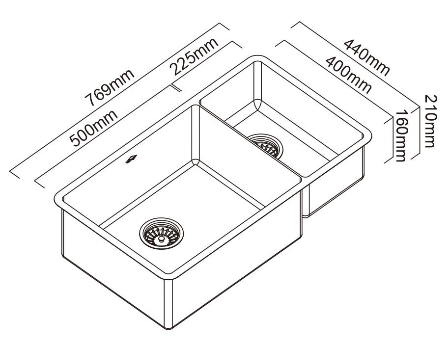ABEY LUCIA 1 & 3/4 DOUBLE BOWL KITCHEN SINK STAINLESS STEEL 769MM
