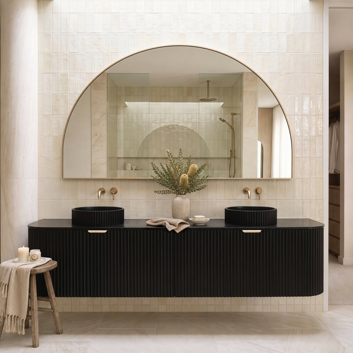 LUKKA AGENA MODERN MATTE BLACK 1800MM DOUBLE BOWL WALL HUNG VANITY