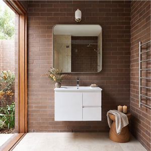 LUKKA ALPHA GLOSS WHITE 750MM SINGLE BOWL WALL HUNG VANITY (AVAILABLE IN LEFT AND RIGHT HAND DRAWER)
