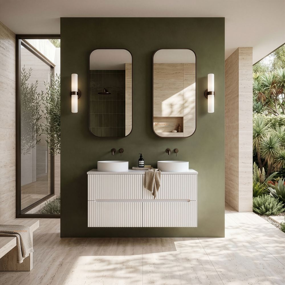 LUKKA CABARITA MODERN MATTE WHITE 1200MM DOUBLE BOWL WALL HUNG VANITY