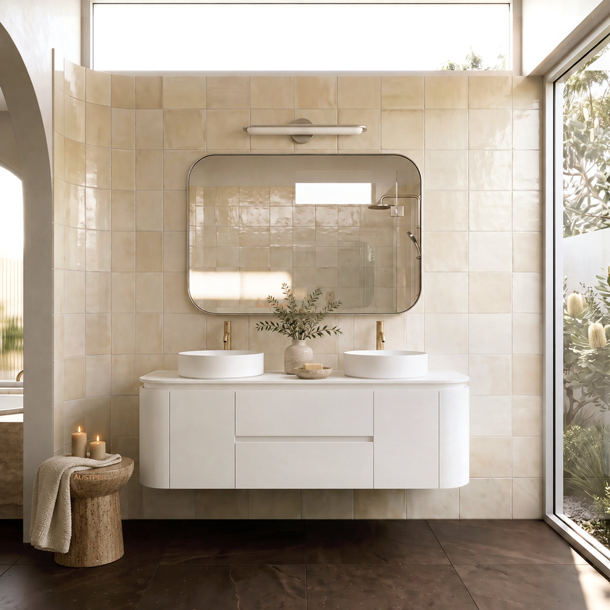 LUKKA DEVITO MATTE WHITE 1200MM CURVE DOUBLE BOWL WALL HUNG VANITY