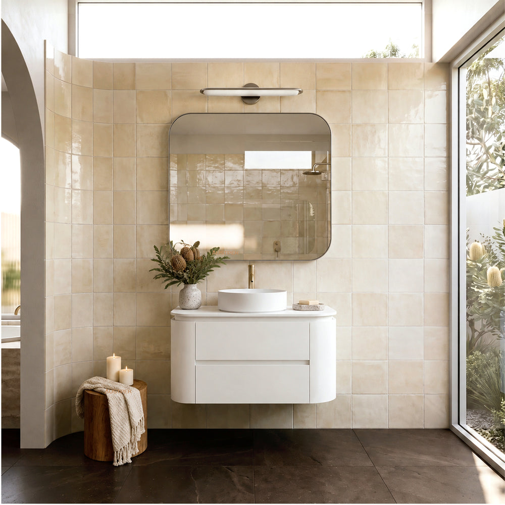 LUKKA DEVITO MATTE WHITE 750MM CURVE SINGLE BOWL WALL HUNG VANITY