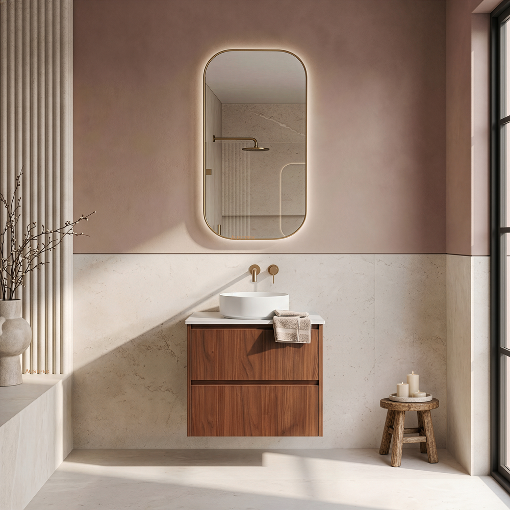LUKKA GLADSTONE MODERN MOCHA OAK 600MM SINGLE BOWL WALL HUNG VANITY