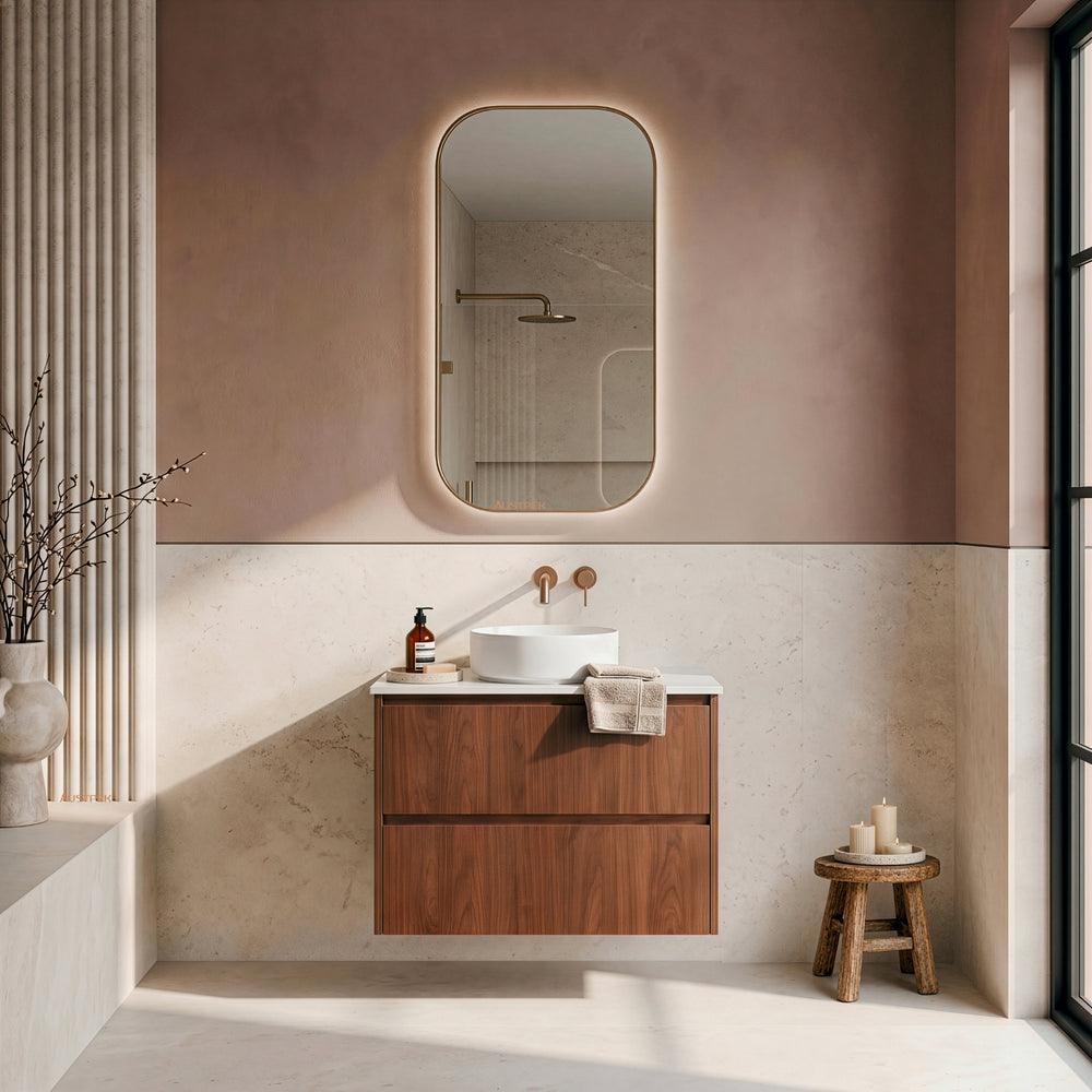 LUKKA GLADSTONE MODERN MOCHA OAK 750MM SINGLE BOWL WALL HUNG VANITY