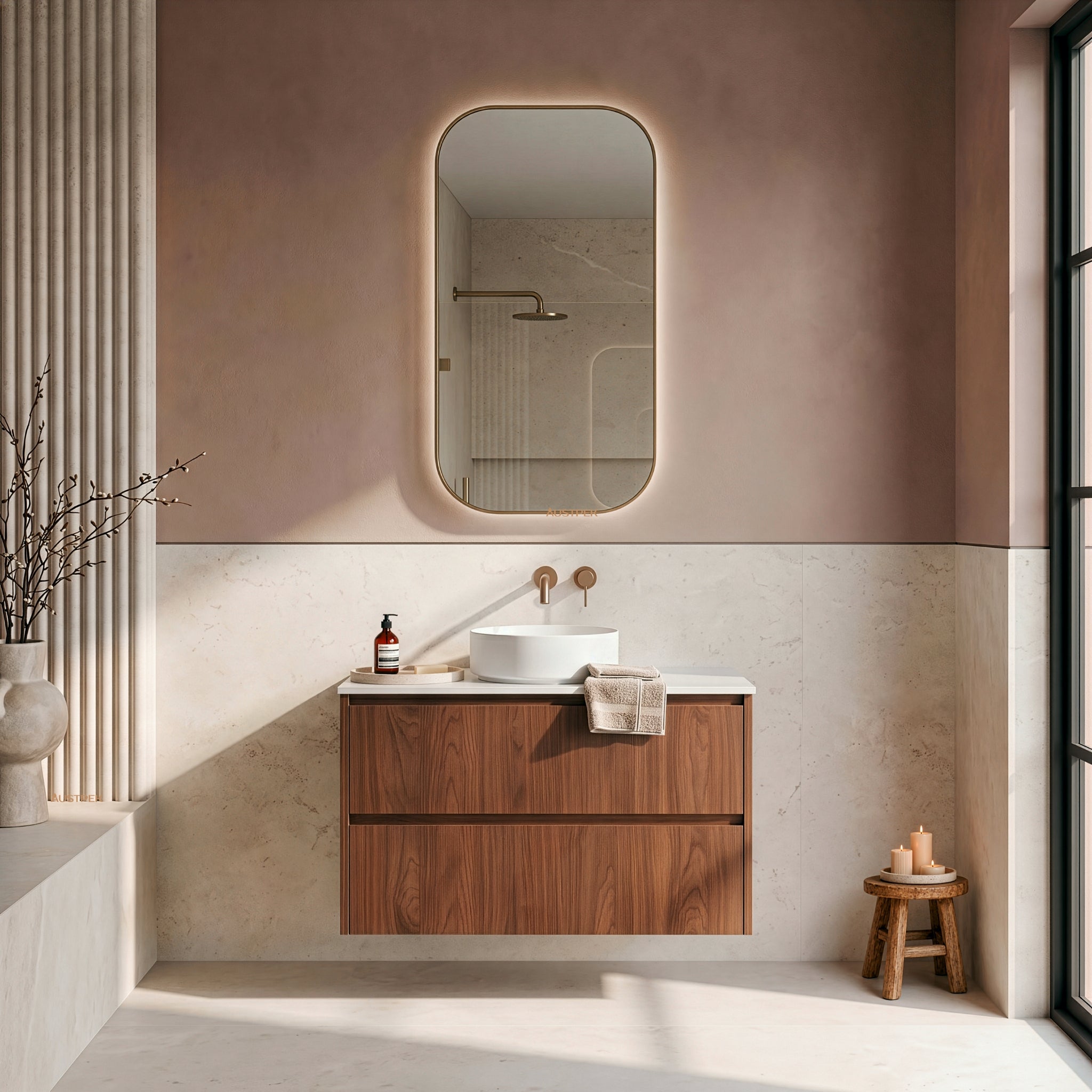LUKKA GLADSTONE MODERN MOCHA OAK 900MM SINGLE BOWL WALL HUNG VANITY